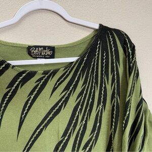 Vintage BOB MACKIE Wearable Art Sweater/Top 1X Green/Black With Tube Beads